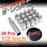 Chrome Mars Performance wheels 1/2 inch ultra slim 7 spline Security Lock Nuts Set 20 pcs with Key